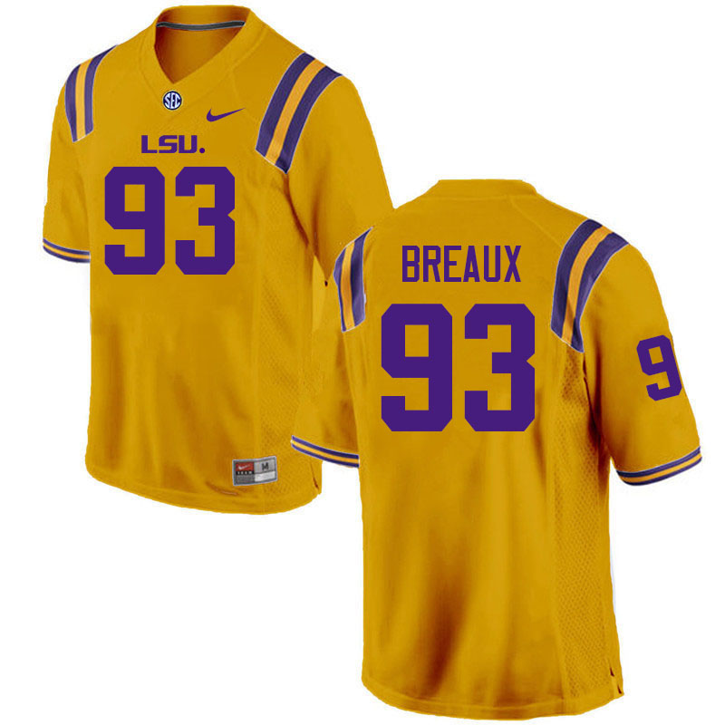 Men #93 Ahmad Breaux LSU Tigers College Football Jerseys Stitched-Gold